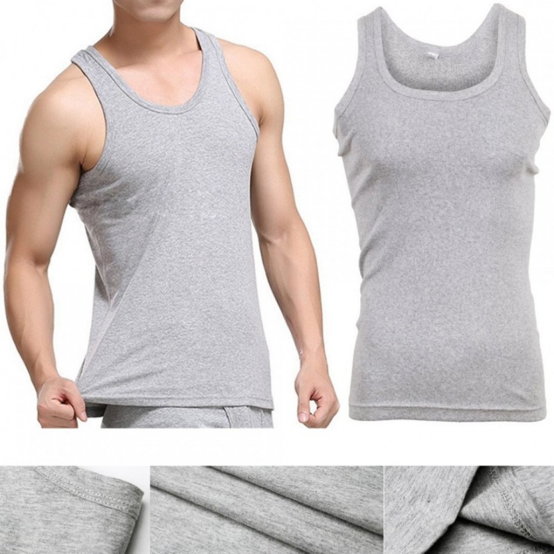 Men Grey Cotton Tank Tops 6113Gy-E-ru