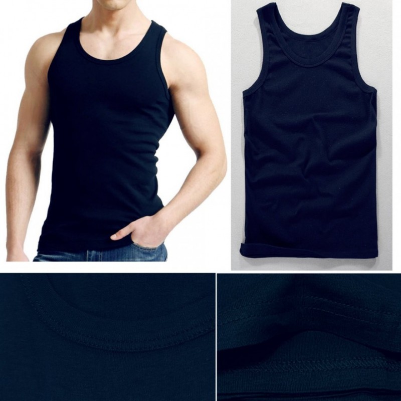 Men Navy Cotton Tank Tops 6116Nv-E-ru